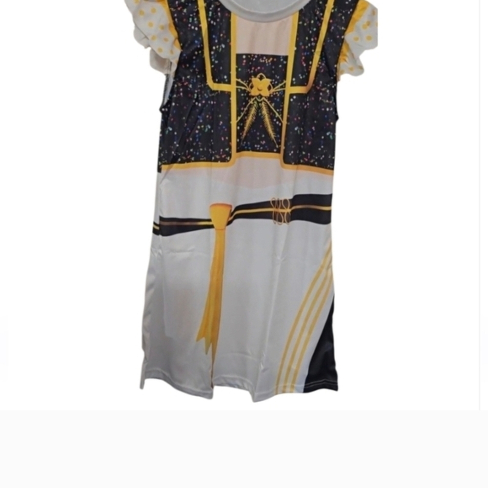 Girls White and Black Gold Ribbon Princess Costume Dress - Picture 2 of 6